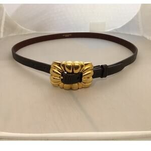 Vintage 1995 Barry Kieselstein-Cord Brass Deco Buckle & Brown Lizard Belt Sz 3